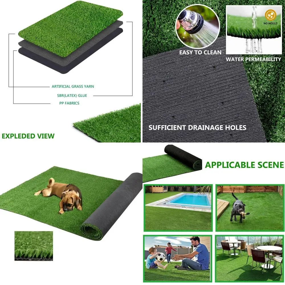 

Искусственный газон 10 футов x 10 футов, толщиной 0,4 дюйма, с дренажными отверстиями для улицы, домашних животных и мероприятий