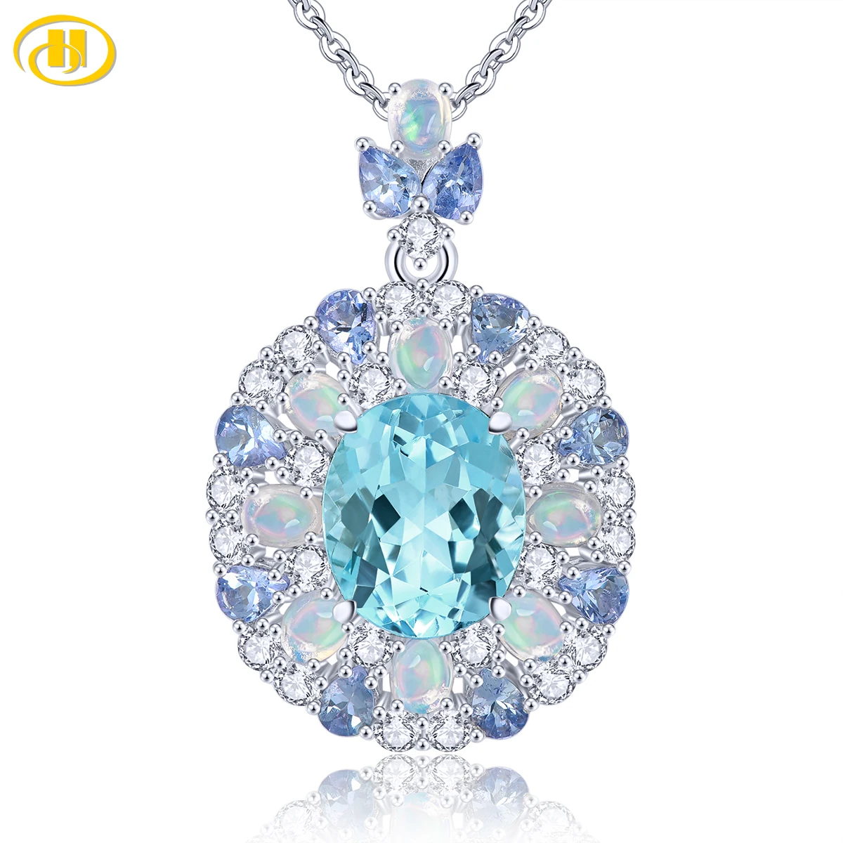 

Natural Sky Blue Topaz Tanzanite Opal Sterling Silver Pendant 8.5 Carats Genuine Multicolor Gemstone Exquisite Gorgerous Gifts