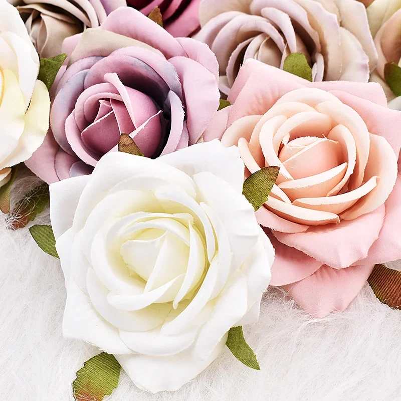 6-7cm 20pcs White Rose Artificial Silk Flower Heads Decorative Scrapbooking Home Wedding Birthday Decoration Fake Rose Flowers