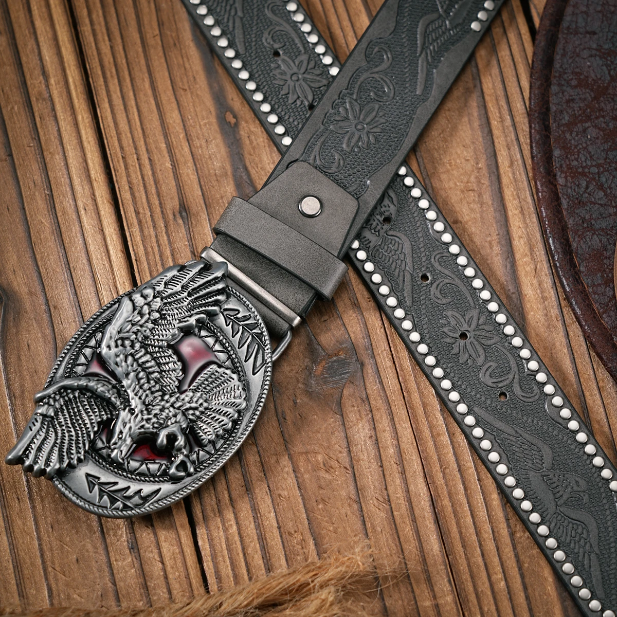 Herren - Damen - Western-Denim - PU-Leder - Gürtel - Vintage-Jeans mit Nadelschnalle Brauner Gürtel – Detail 16