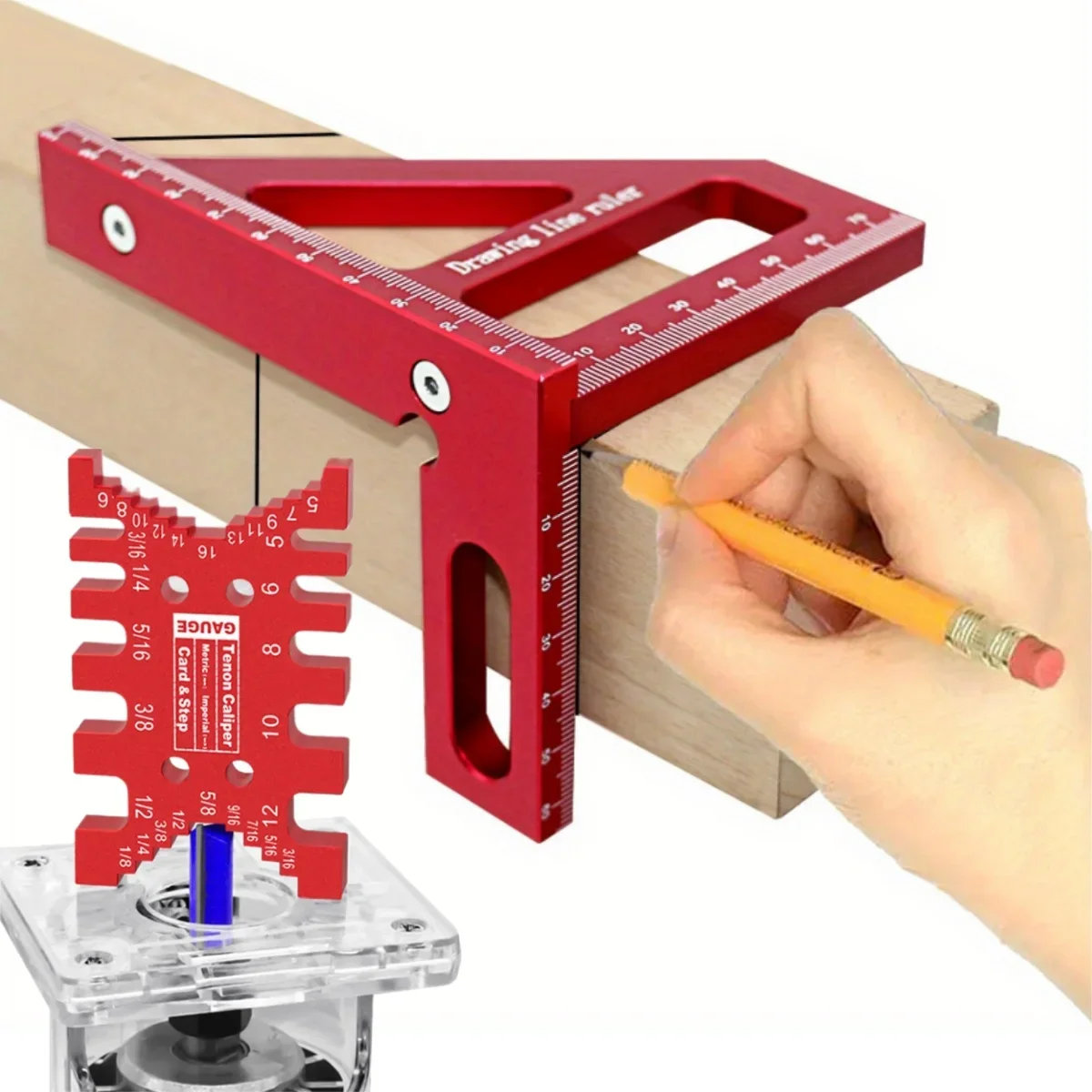 Woodworking Tenon Caliper Dovetail Jig and Miter Triangle Ruler - 1Pc/2Pcs Aluminum Square Protractor and Tenon Gaps Gauge Kit