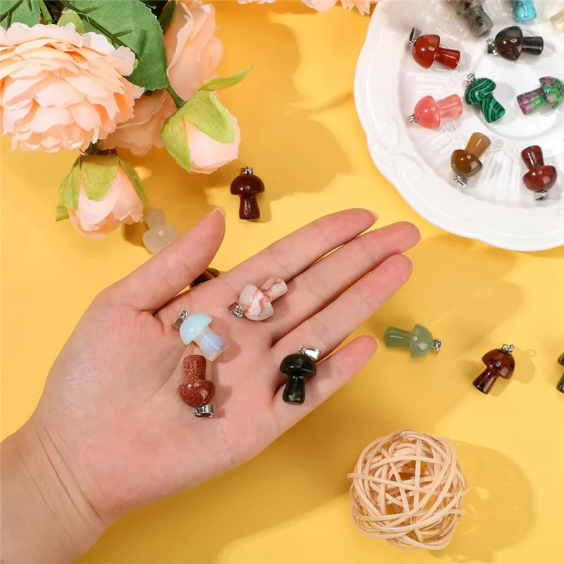 

Хрустальные подвески в форме гриба из натурального камня для изготовления ювелирных изделий, кулон в форме гриба, подвески в форме гриба, разноцветные, 50 шт.