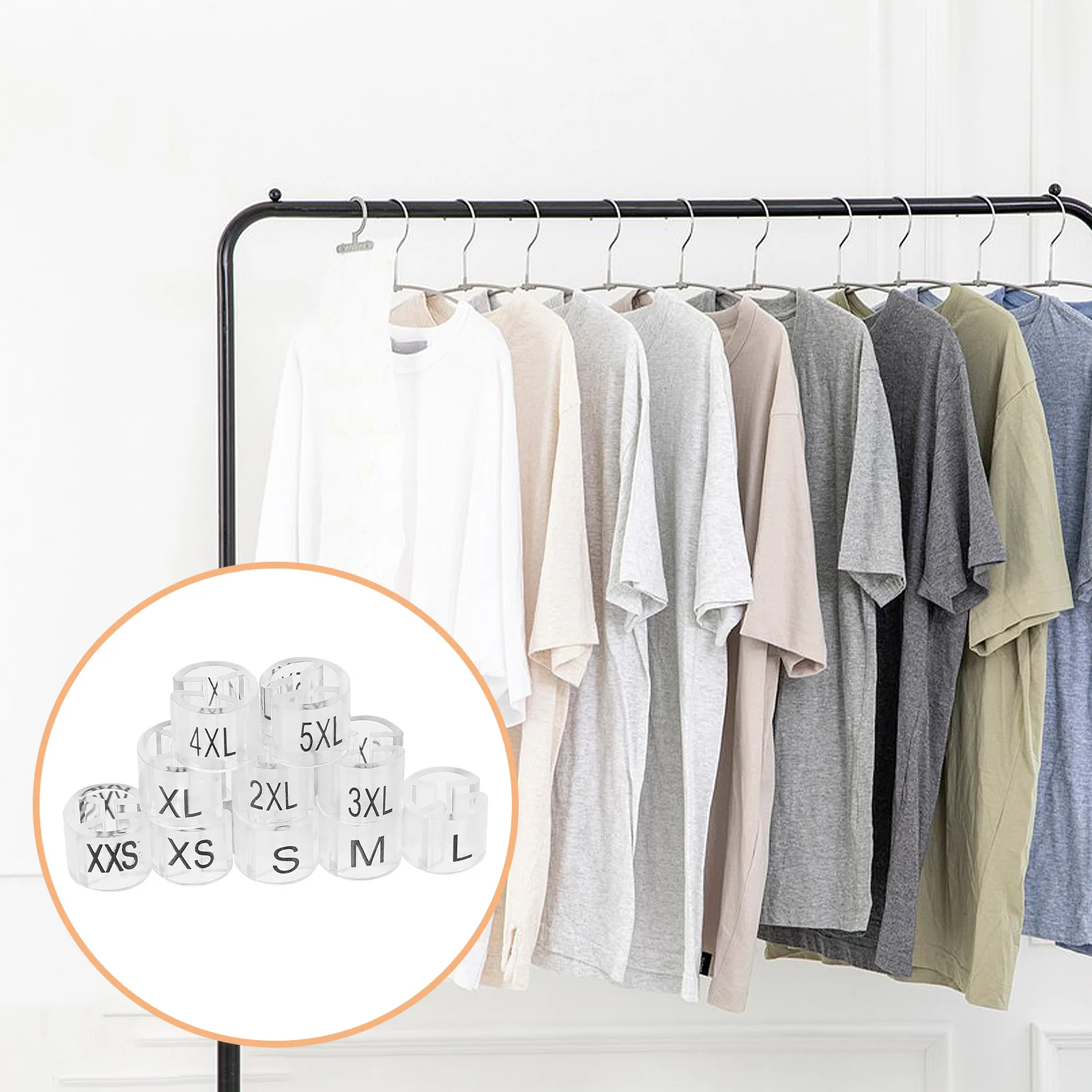 

200pcs Hanger Size Tags Clothes Markers Round Buckle White Labels Clothing Supply Easy Organization Efficient Sorting Garment