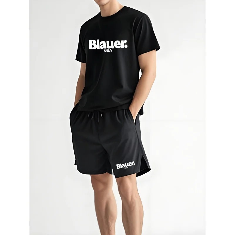 

Fashion Brand Blauer Sports Short Sleeved Sweatshirt Quick Drying Men'S Set Summer New Loose Digital Print Set Soft, Comfortab