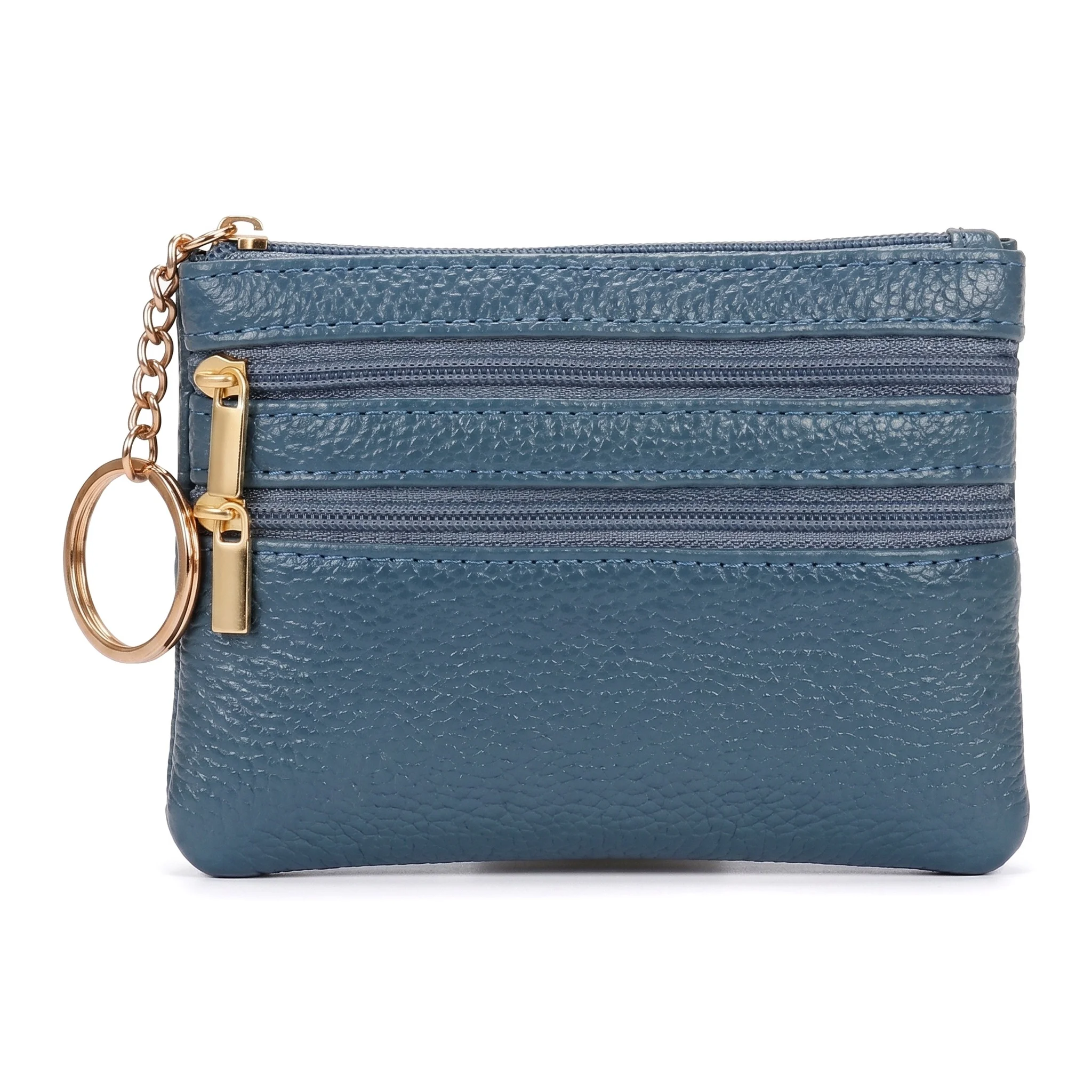 Women Multi Zipper Small Leather Wallet Keychain Mini Coin Purse Portable Credit Card Holder Change Pouch for Daily Travel