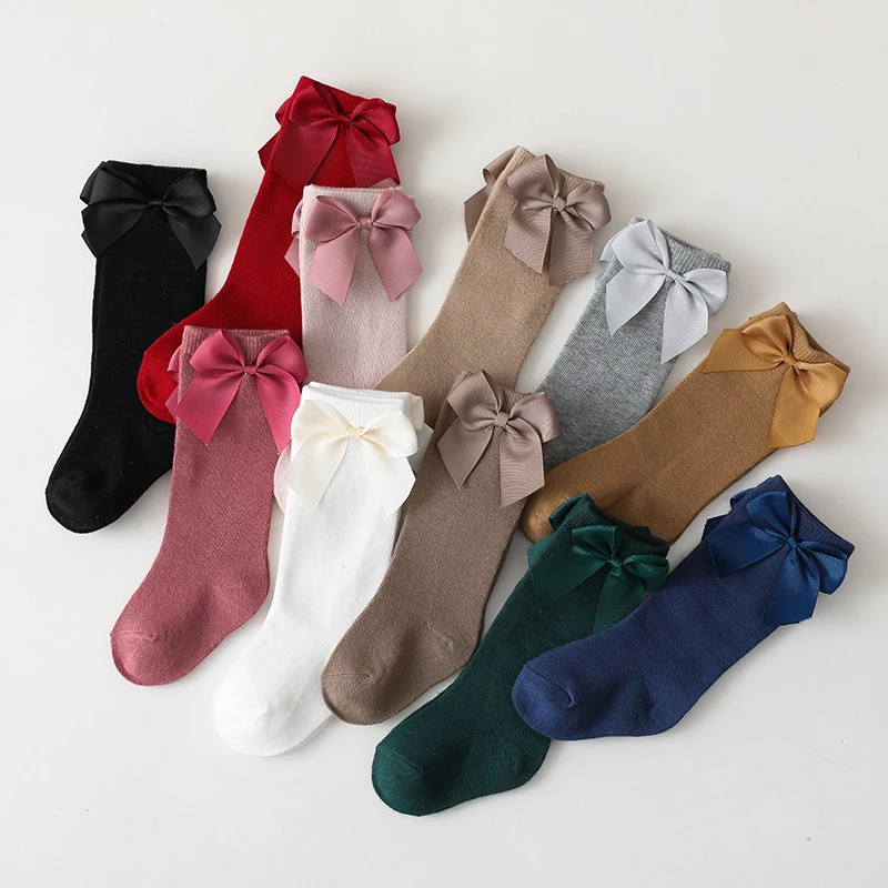 New Brand Baby Toddlers Socks Autumn Spring Children Girls Knee High Long Sock Cotton Big Bow Spanish Style Kids Floor Socks