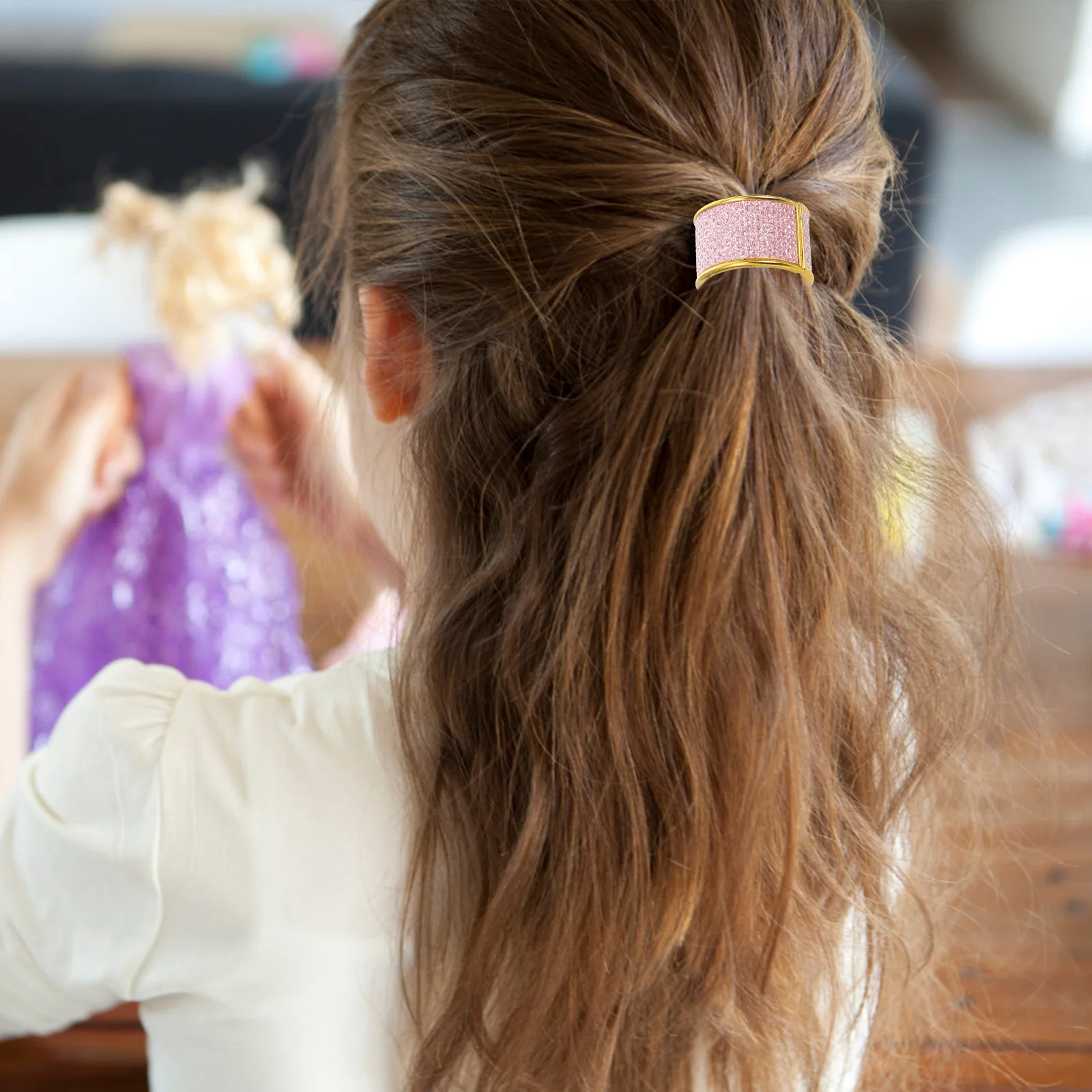 

6 pcs 2 Sets Ponytail Holder For Women Shiny Elastic Ties Smooth Plastic Band Round Cuffs For Thin Thick Hair Hair Accessories