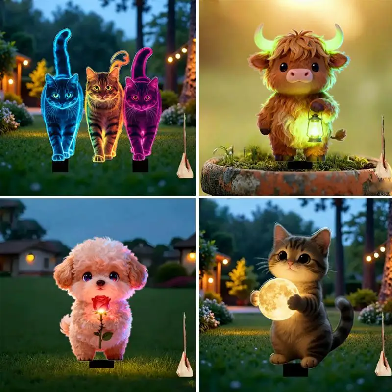 2D Flat Neon Color Cat Garden Stake Garden And Flowerbed Decor Animal Yard Decor - view 6