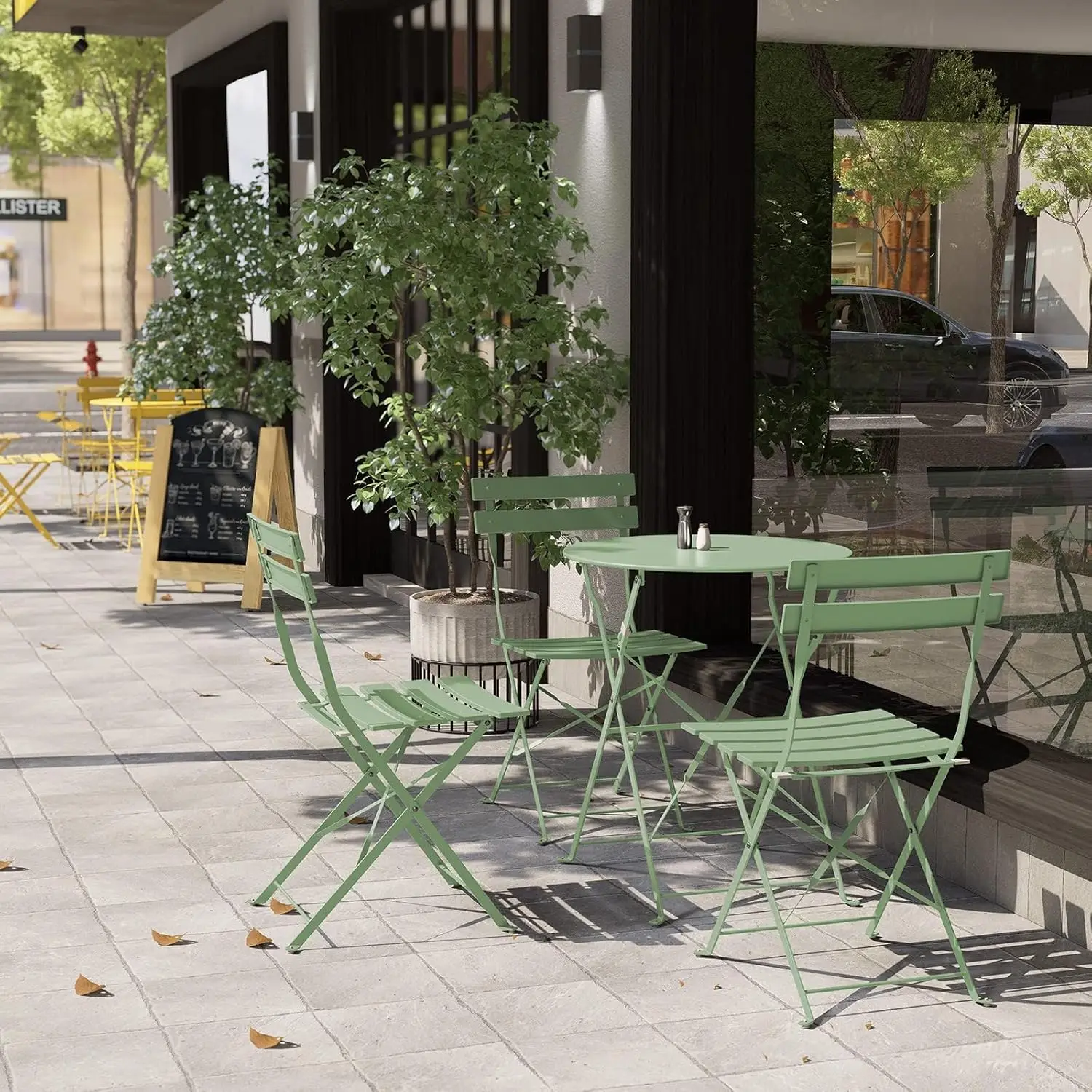 Frame Patio Bistro Set, Opvouwbare Tuinmeubelsets, 3-delige Patio Set Klaptafel En Stoelen, Saliegroen