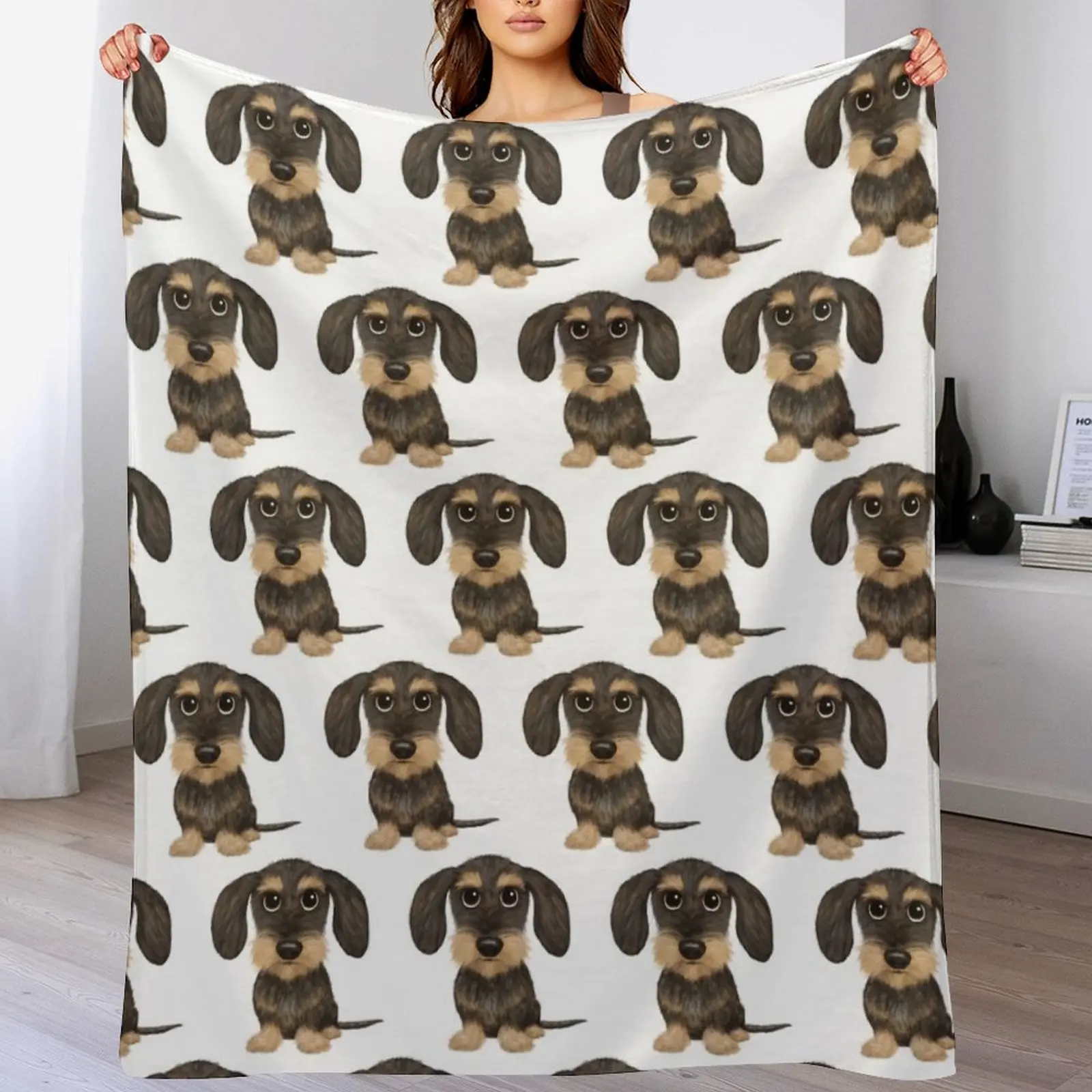 Wirehaired Dachshund Cute Wire Haired Wiener Dog Wild Boar and Tan Teckel Throw Blanket Cute Sofa Quilt Blankets