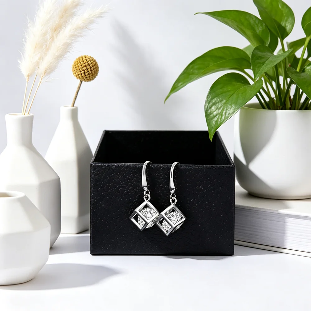 Big Promotion Shinning Cubic Zirconia Special Square Genuine 925 Sterling Silver Top Quality Drop Earrings Wedding Jewelry