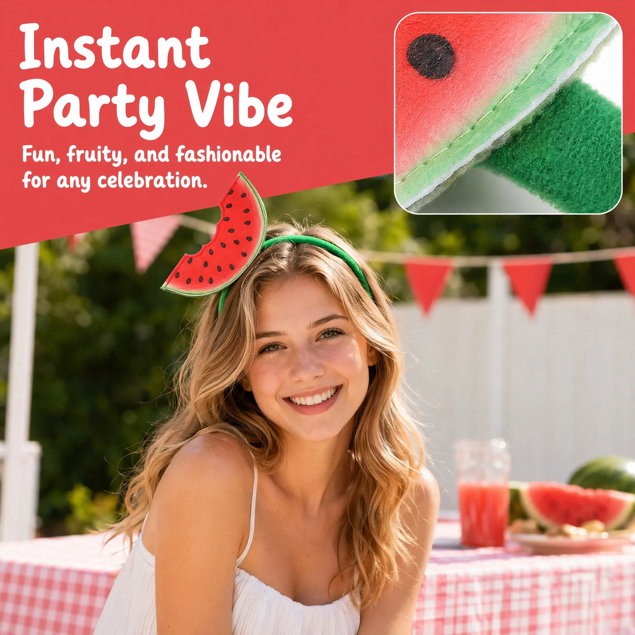 Watermelon Headband Summer Bopper Hair Hoop Party Decor Fruit Theme Hair Accessory for Women Tropical Vacation Festival