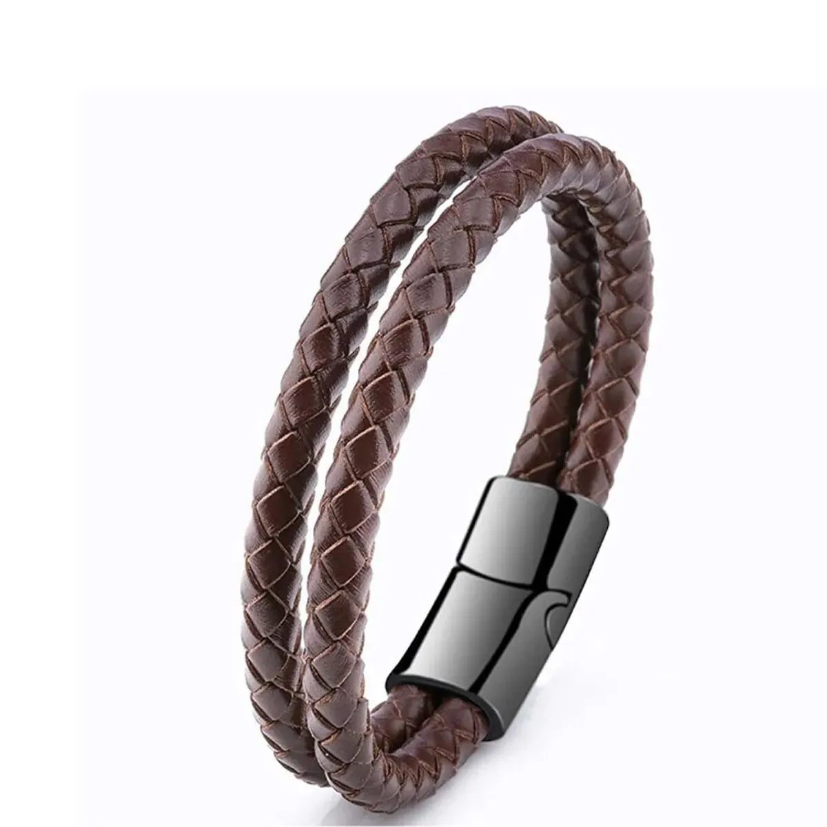 Männer Schwarz Blau Geflochtenes Echtleder Armband Doppelband Armreif – Detail 10