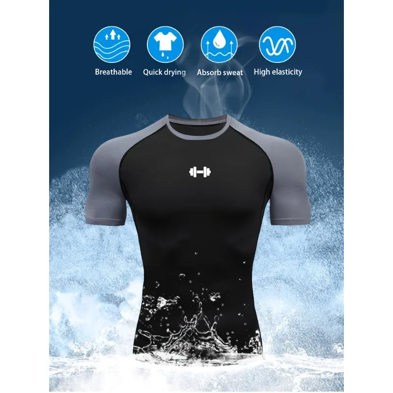 

Men Compression T-Shirt with Barbell Print Breathable, Quick-Dry, Sweat Absorbent, High Elasticity Ideal for Gym, Running Sports