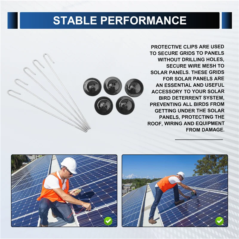 

A26F-Solar Panel Guard Clips, Stainless Steel Wire Fence Fasteners Animal Guard Roll Kit For Solar Panel