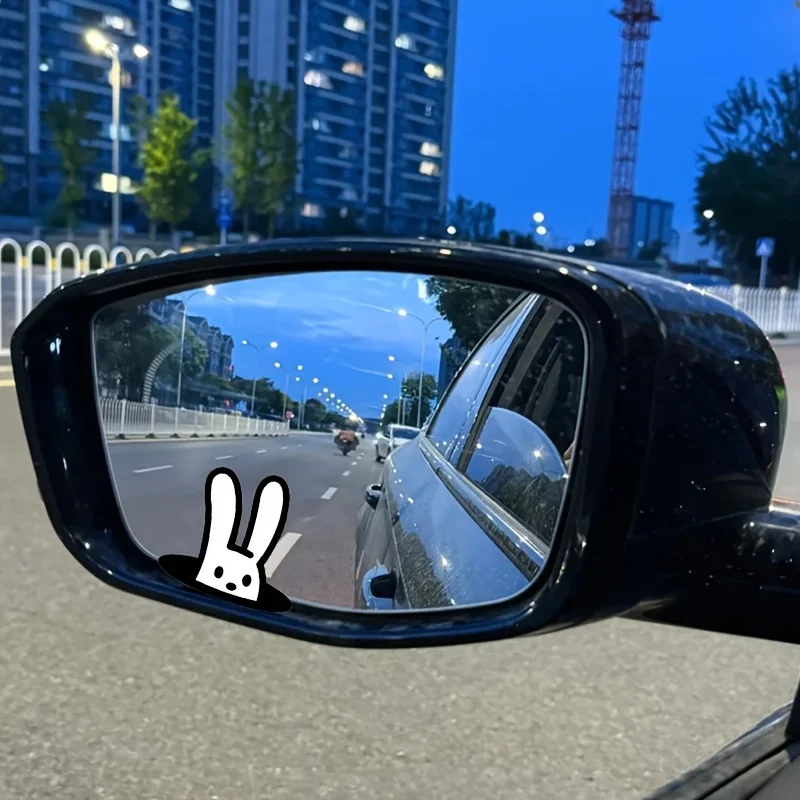 2PCS Cute Black White Bunny Waterproof Vinyl Sticker Decal For Car Rearview Mirror Bike Laptop Phone Case Decor Accessories