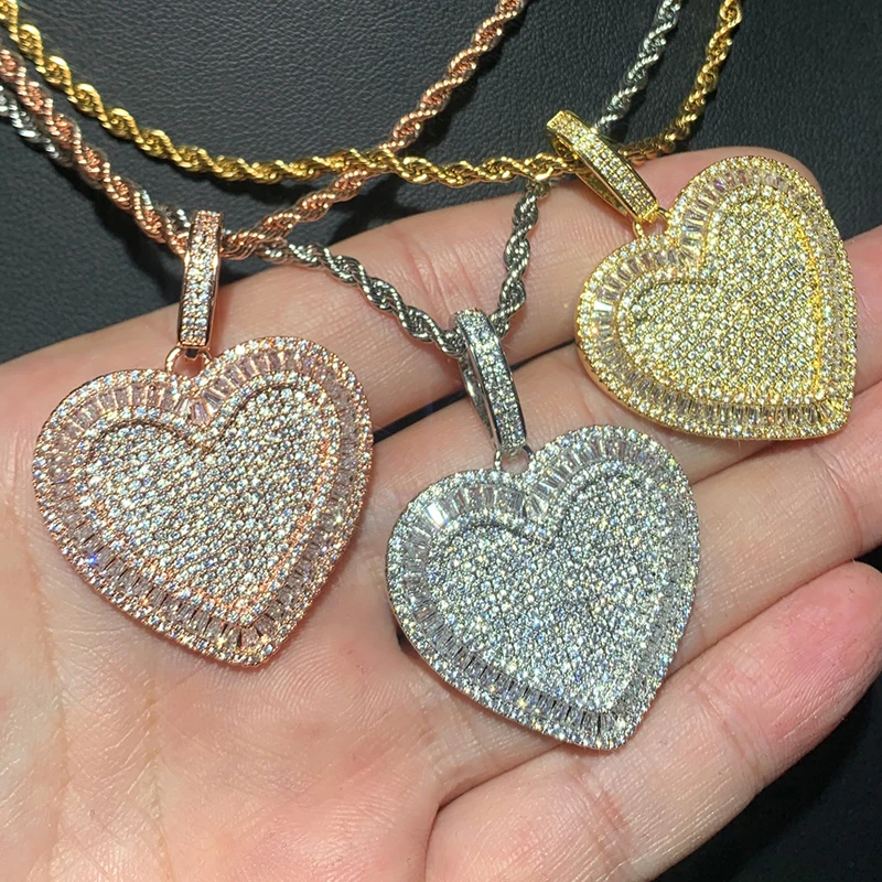 

Хип-хоп 3A+ CZ Stone Paved Bling Iced Out Hearts Подвески Ожерелья для мужчин и женщин Унисекс Рэпер Ювелирные изделия Розовое золото Серебро Цвет