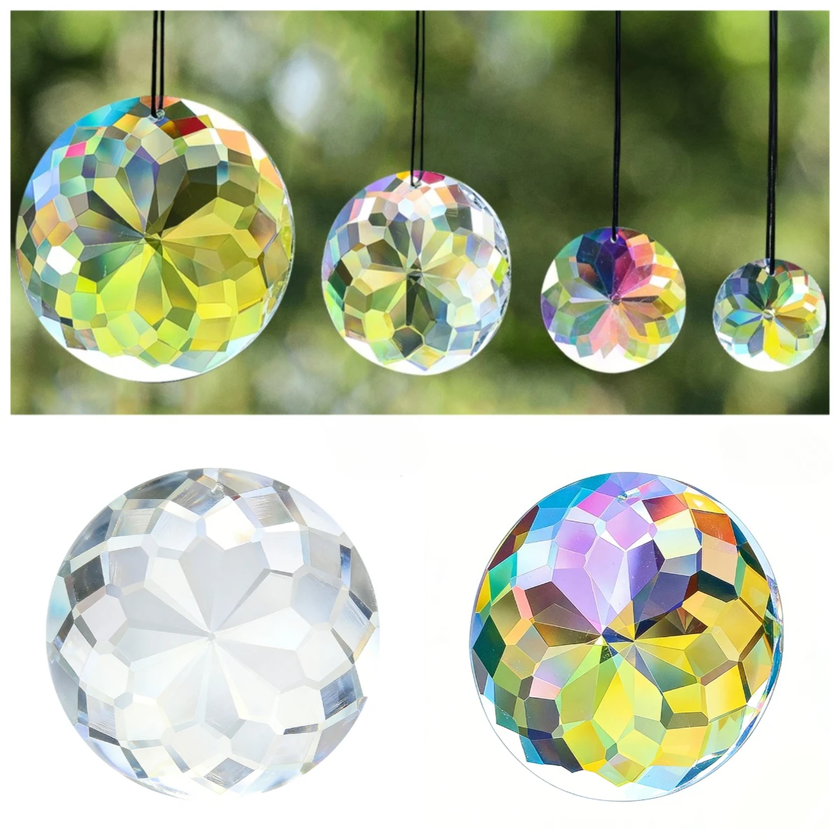 Bauhinia Crystal Suncatcher Hanging Mandala Faceted Prisms Ornament Rainbow Maker Chandelier Crystal Pendant Window Garden Decor