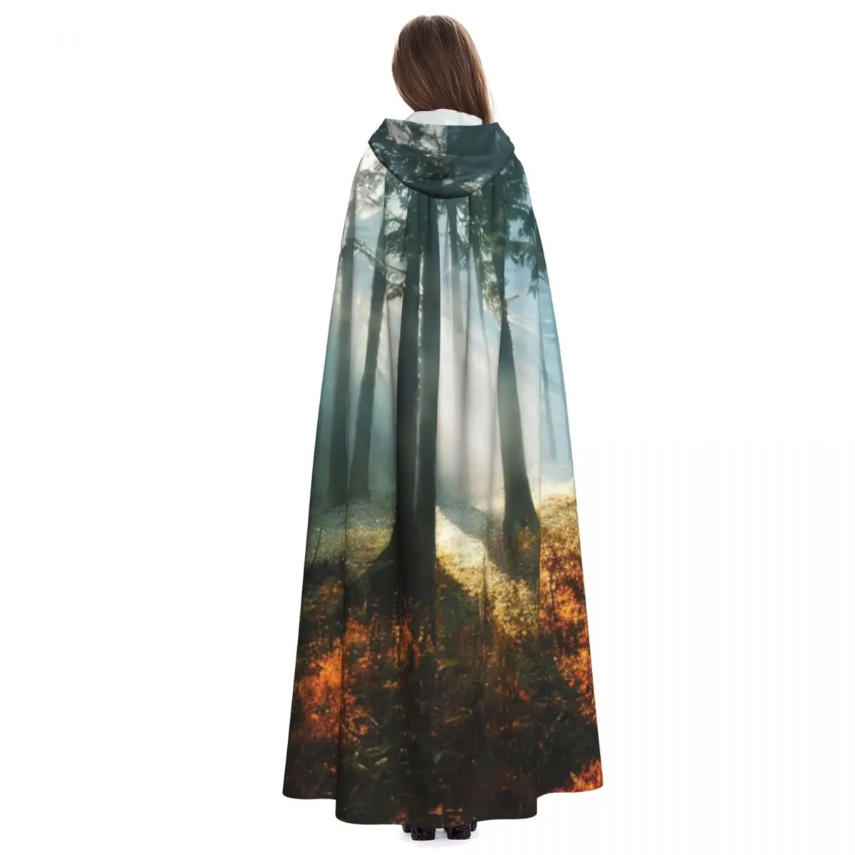Длинный плащ с капюшоном Sunlight Shining Forest, средневековый костюм ведьмы, накидка для косплея, пальто на Хэллоуин для взрослых, унисекс