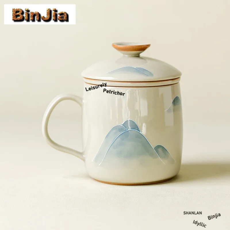 340ml Hand-painted Mountain Filter Tea Separator Cup Boutique Tea Mug With Infuser Handgrip Cups Tea Maker Office Water Cup