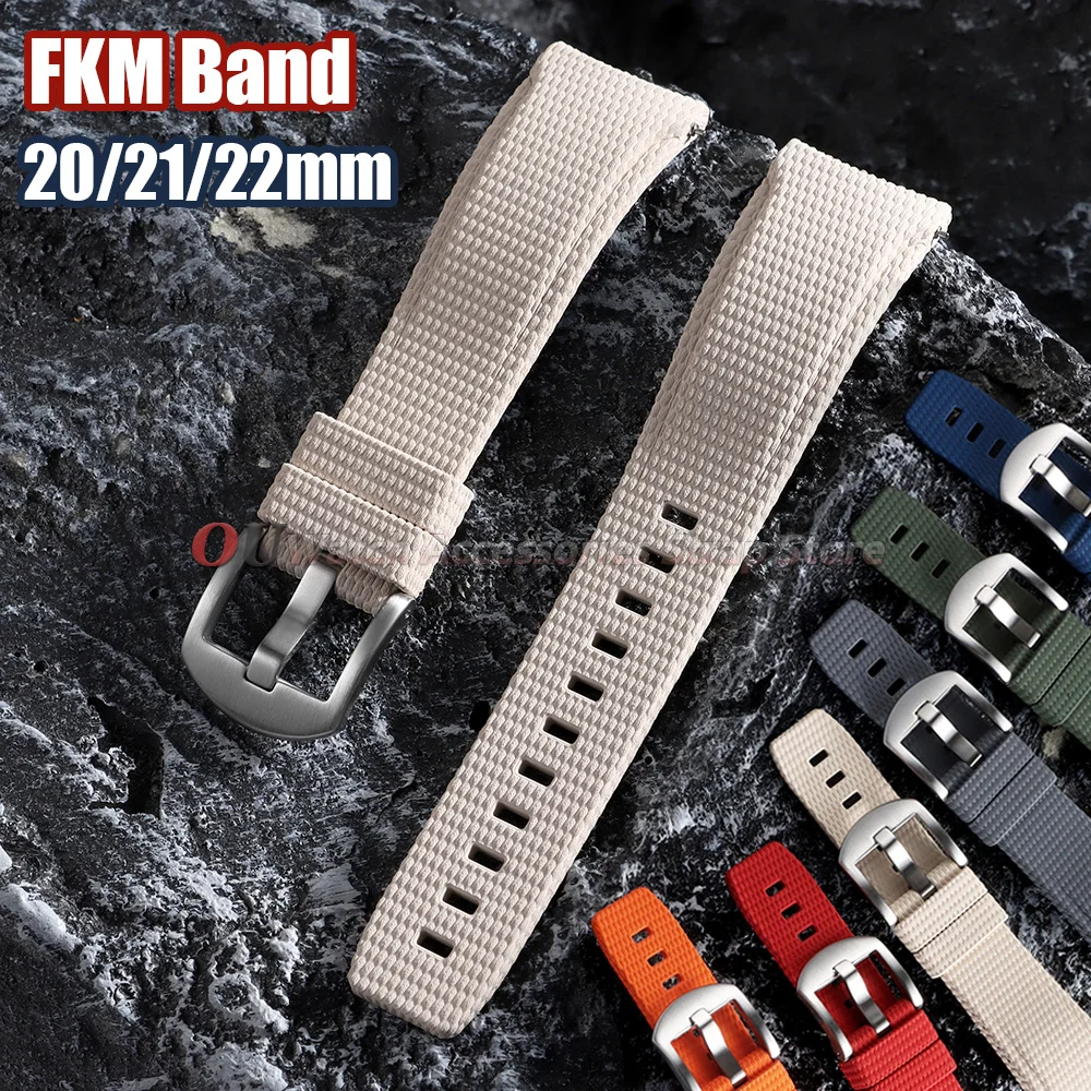 FKM Rubber Watch Strap Curved End 20mm 21mm 22mm for Omega for Seiko Band for Rolex Military Quick Release Men's Sport Bracelets