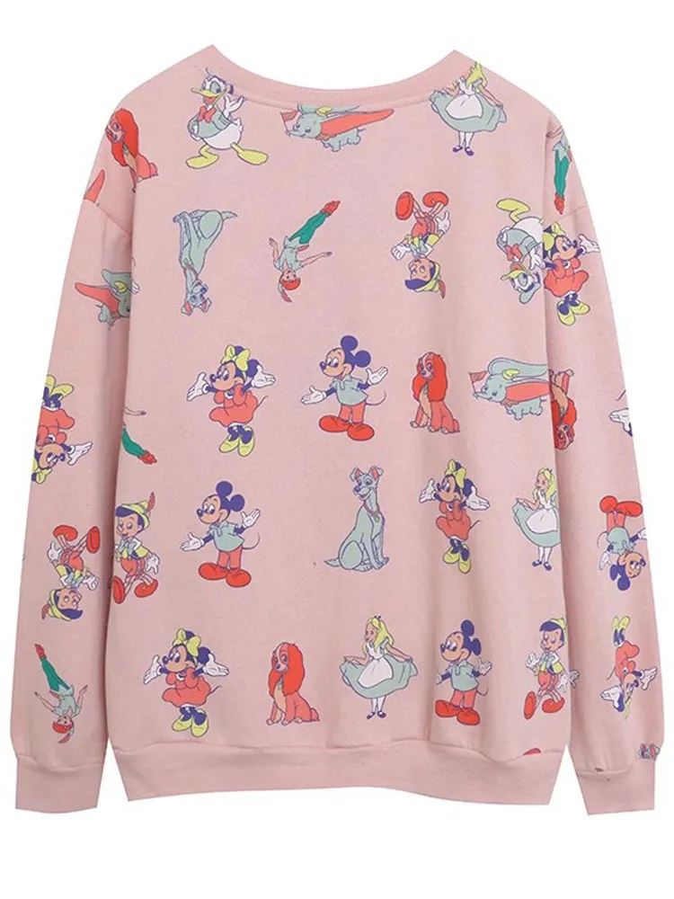 Disney Sweatshirt Alice in Wonderland Dumbo Mickey Minnie Mouse Pinocchio Print Women Pullover Long Sleeve Jumper Fleece Tee Top