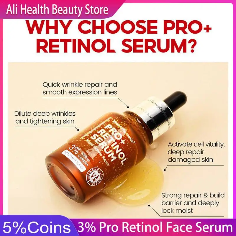 30ml 3% Pro Retinol Serum 3X Peptides 5X Ceramides VE Brighten Skin Anti Wrinkle Anti Sugar Anti Oxygen Skin Care