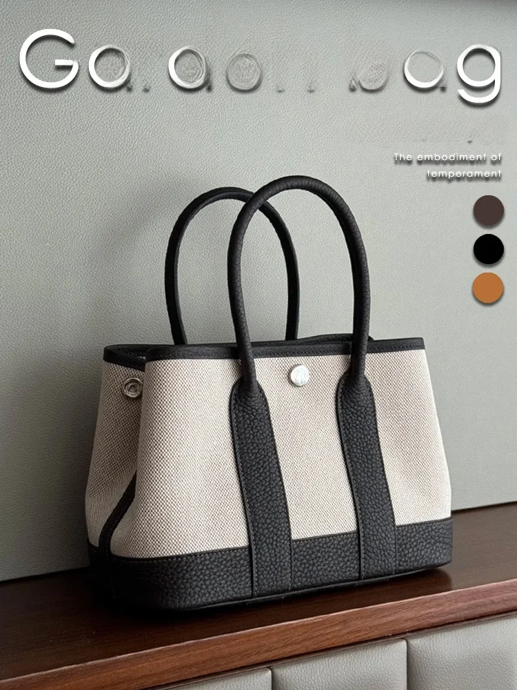 

Женская сумка-корзина Garden Basket 30 Panda Color Garden Bag 23, маленькая, из холщовой ткани и кожи, мягкая, из воловьей кожи, на плечо