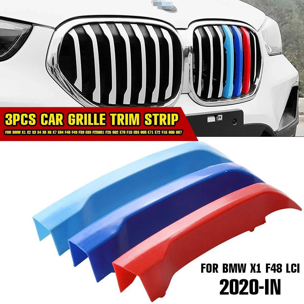 3pcs ABS Car Grille Sticker Strip Cover Trim Clip For BMW X1 E84 F48 X2 F39 X3 E83 F25 G01 X4 X5 E53 F70 F15 G05 X6 X7 Z4E85 E89