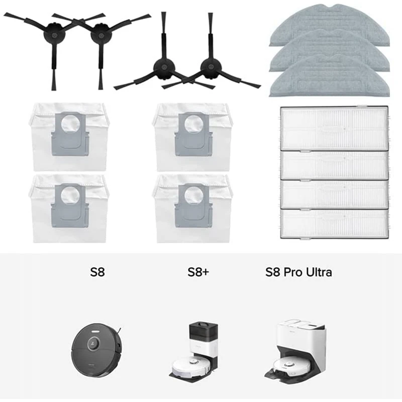 진공 청소기 교체 부품 사이드 브러시 필터, 걸레 패드, 먼지 봉투, Roborock S8 S8 + S8 Pro Ultra G20 용 부품 액세서리