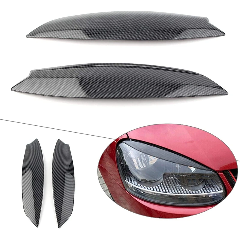 

2Pcs/Lot Carbon Fiber Headlights Eyebrow Eyelids Chrome Trim Cover For GOLF MK5 R32 2005-2007