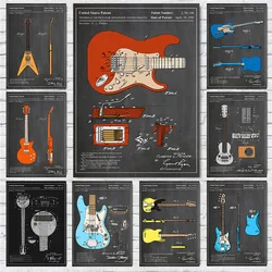 Precision Bass Guitar 1961 Colourised Patent Poster Print Wall Art Pictures Canvas Painting Living Room Bedroom Home Decor Gift