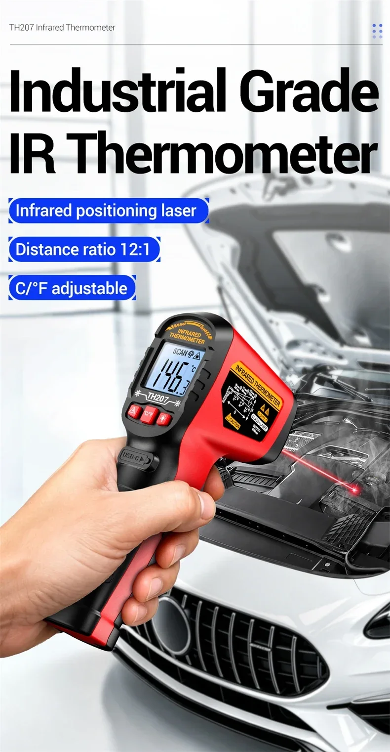 ANENG TH207 Digitales Infrarot-Thermometer Laser-Thermometer Berührungsloses Laser-Thermometer Industrie-Werkzeug Laser-Oberflächen-Temperaturmessgerät – Detail 1