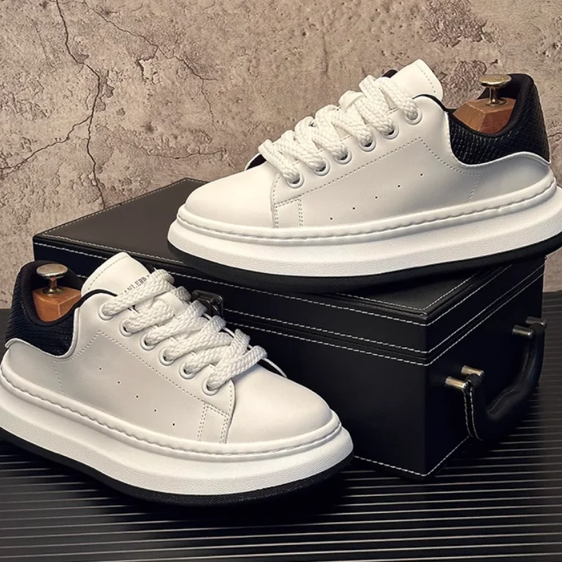 

Men's thick-soled, height-increasing leather sports and casual sneakers, low-top soft-soled breaded shoes are trendy b36