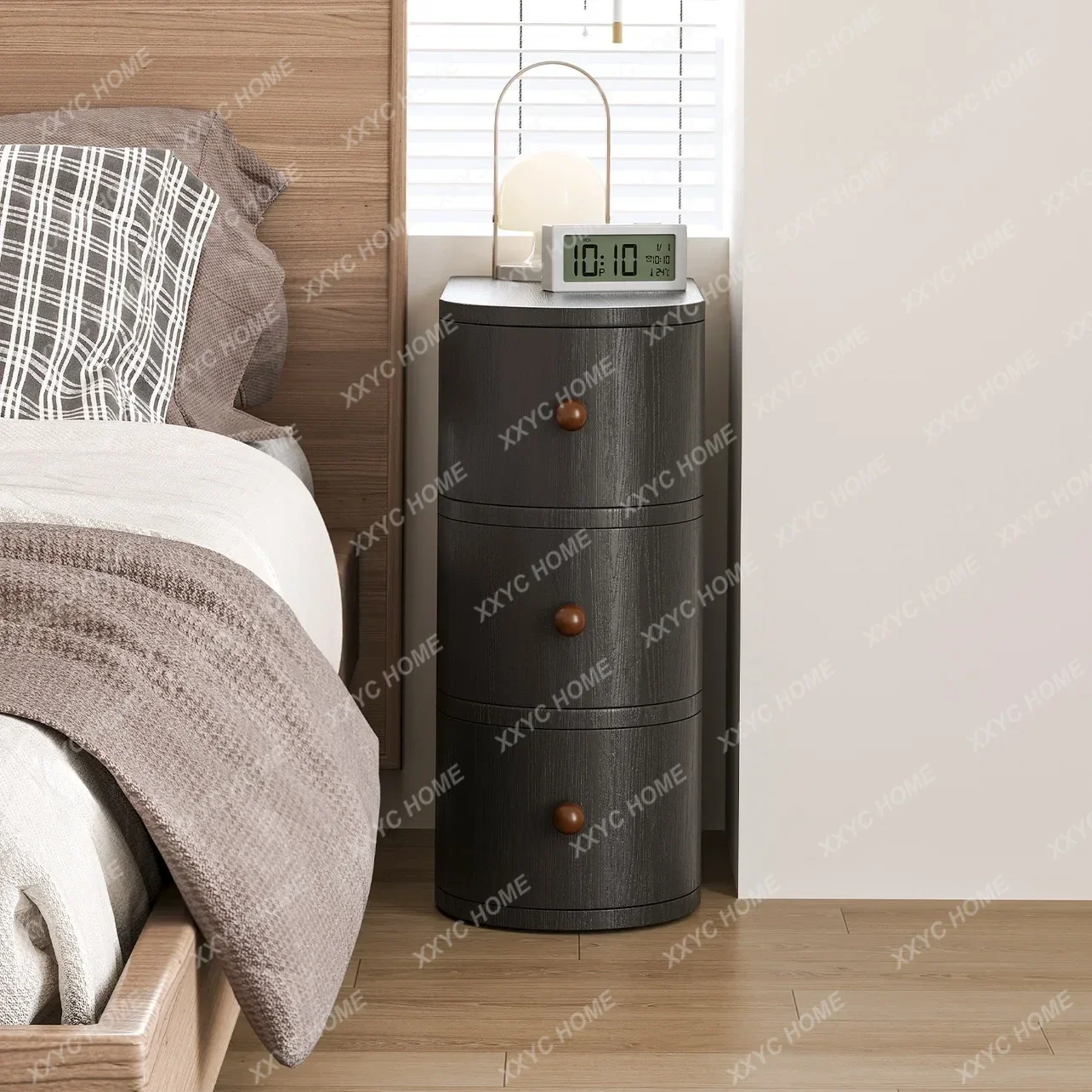 MMBbTT Bedroom Bedside Table Simple Modern Small Round Ultra-narrow Storage   Style High Sense