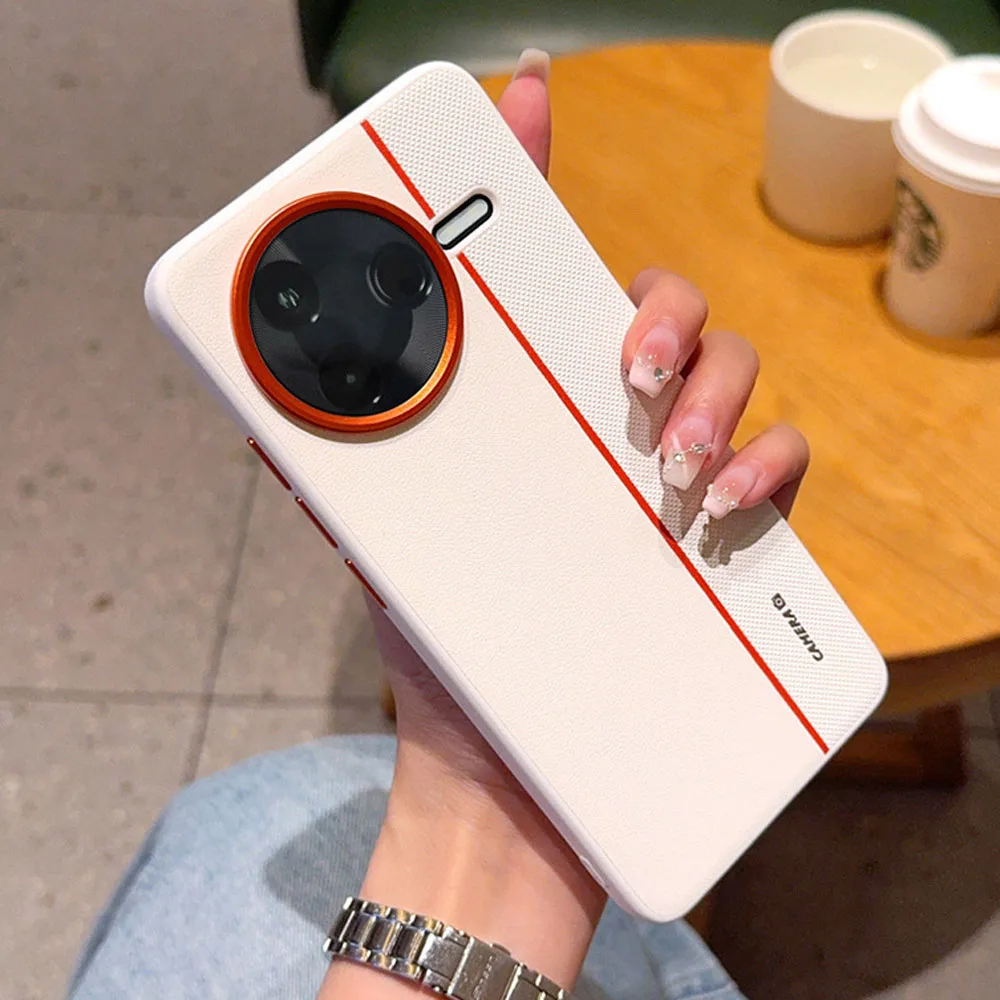 Capa de telefone com costura de couro liso para Xiaomi Redmi K80 Pro Poco F7 Ultra simples e elegante chapeamento de cores combinando capa à prova de choque