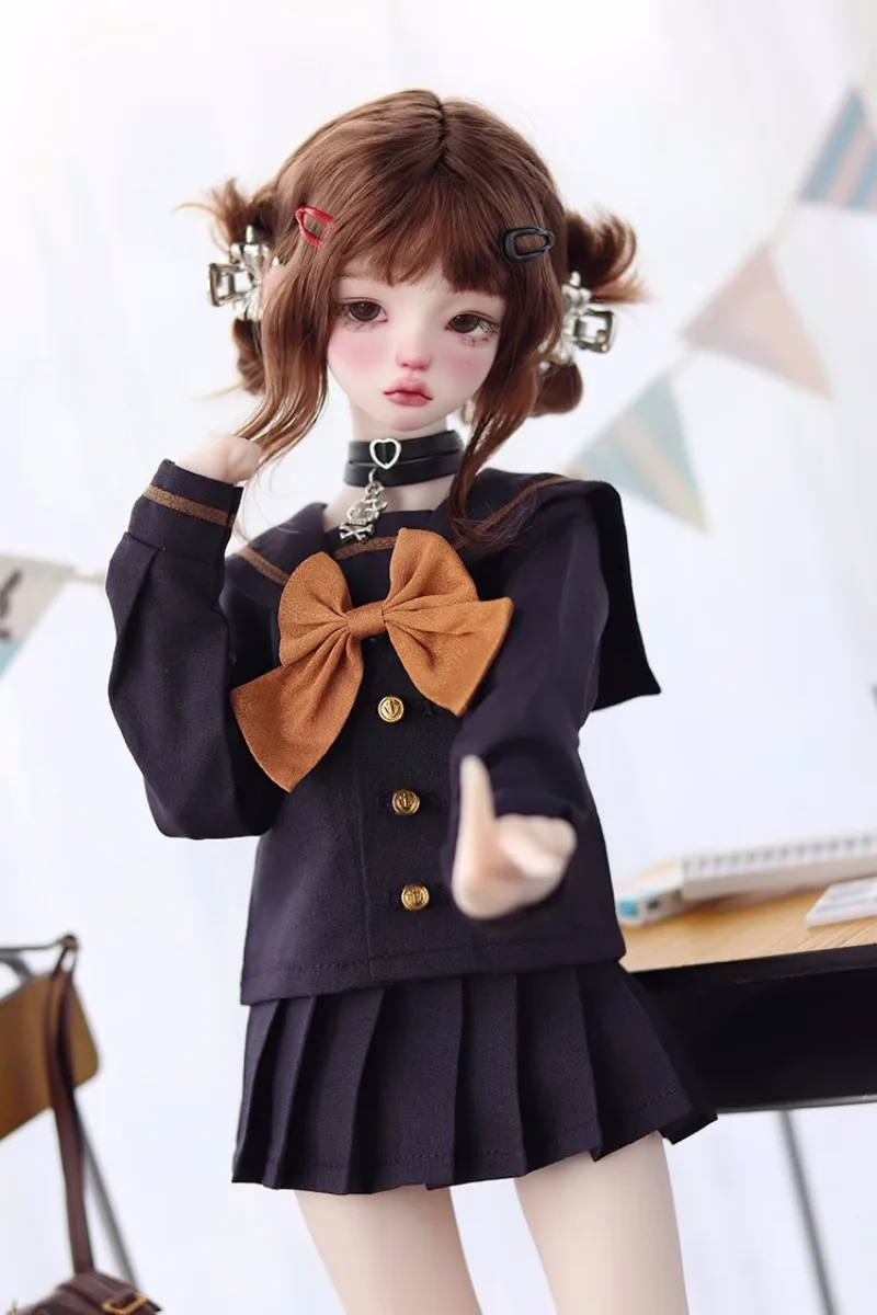 BJD Doll clothes fit into 1/3 1/4 size preppy long sleeve women's deep purple bow uniform set Doll accessories