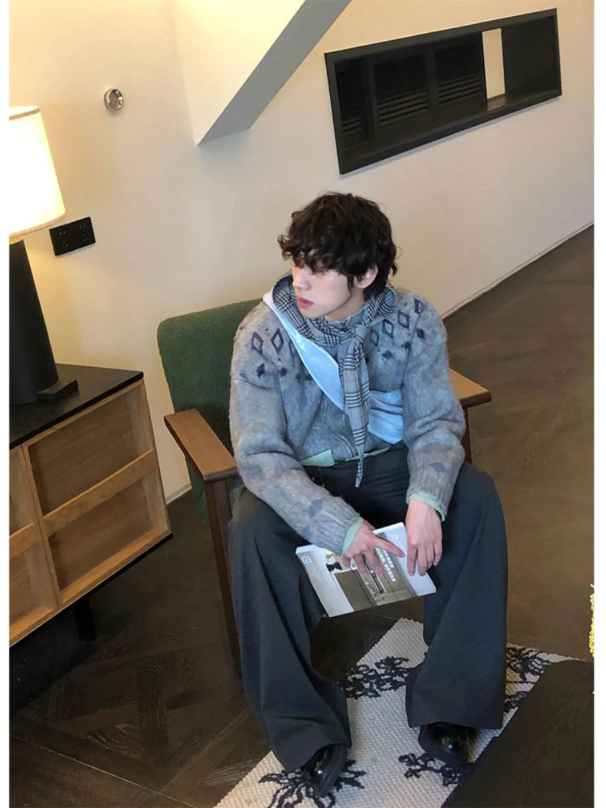 

Nordic Fair Isle Knitted Zipper Cardigan Men's Winter Sweater Jaet Geometric Pattern Versatile ey High-End Feeling Loose Fit