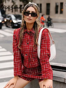 Womens red clearance plaid suit