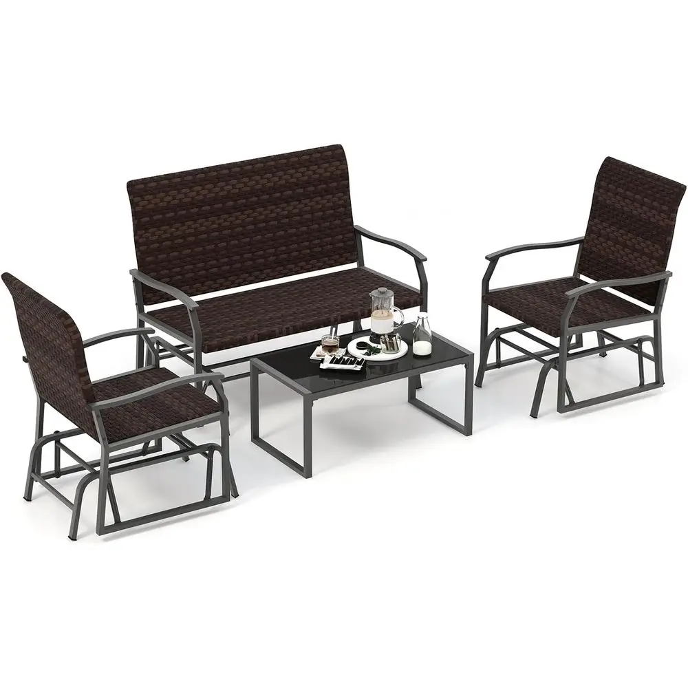 

Всепогодный комплект плетеной мебели с креслом-глайдером и столом из закаленного стекла, устойчивые к непогоде сиденья из ротанга для улицы