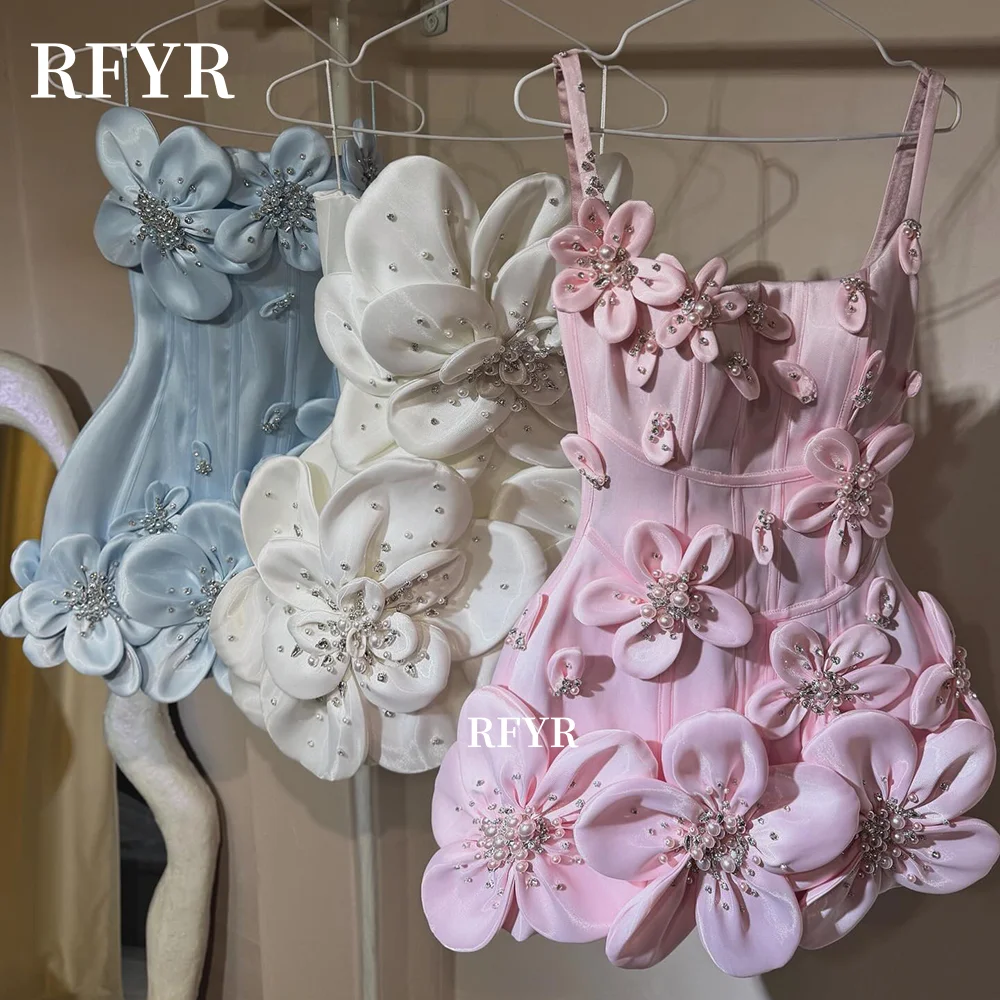 

RFYR Mini Prom Dress Beading Party Dress with Pearls 3D Flowers Evening Cocktail Dress with Pleats for Women vestidos de fiesta