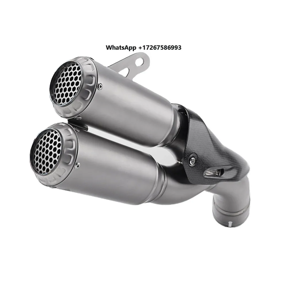 

NLKHANM AK Titanium Alloy Dual Outlet Motorcycle Exhaust System Carbon Fiber Insulation Board DUCAT 959 Racing Mufflers New
