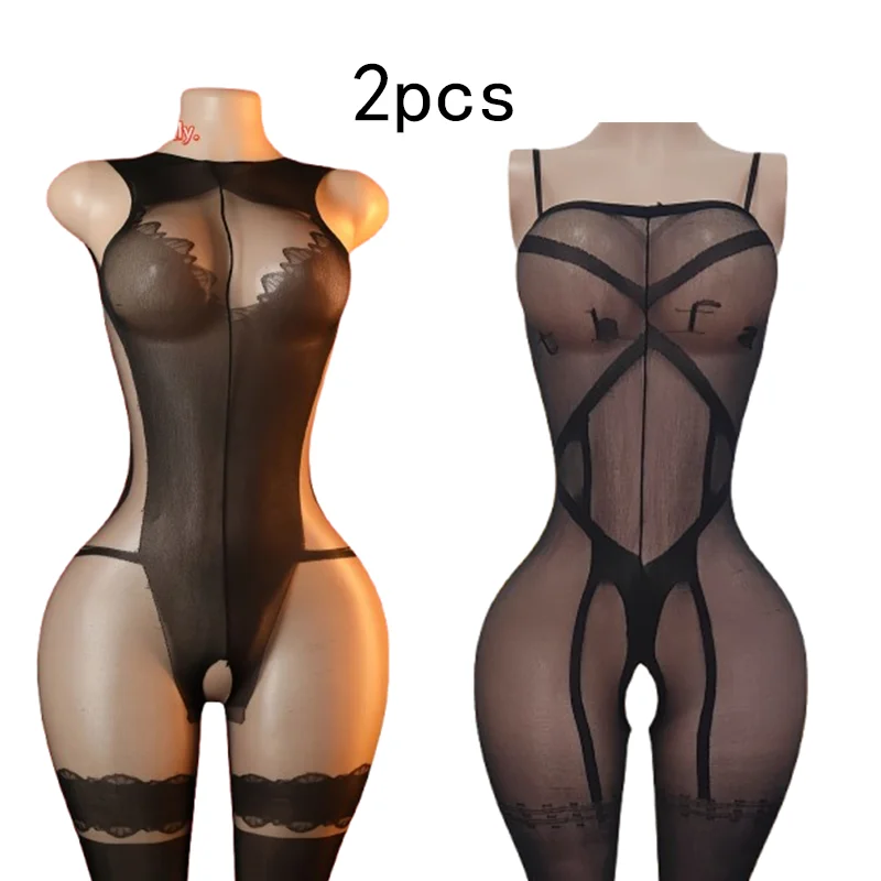2-Pack – Sexy Spring/Summer Fishnet Bodysuit; Stretchy Mesh Leotard with Sheer Cut-Out Design; Suitable for Casual or Formal Wea