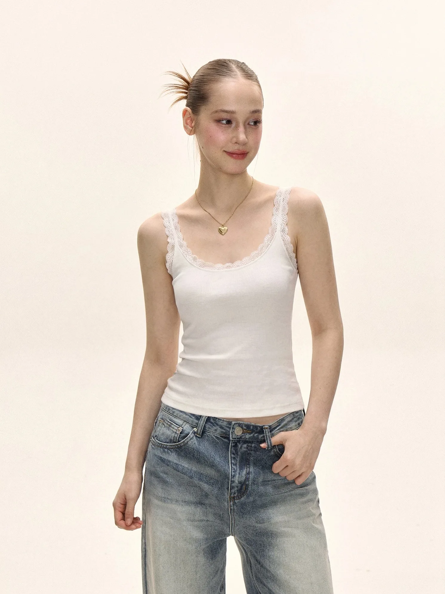 Women's Slim Fit Tank Top Lace Trim Cotton 95% Summer New Style Backless Outerwear Casual Comfortable Underwear Vest