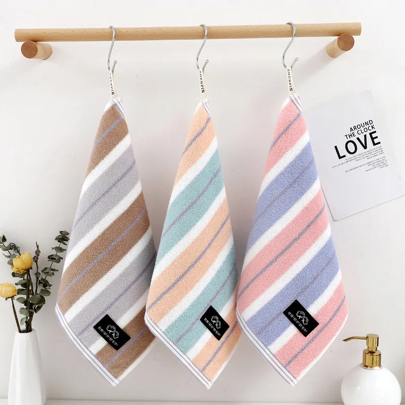 1Pc 34x34cm Rainbow Striped 100% Cotton Square Soft Absorbent Home Bathroom Adult Face Towel