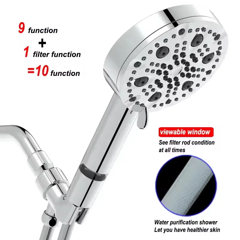 13CM Big Panel Multi-functional Pressure Boost Shower Head With Filter 9 Modes Spray Nozzle Massage Bathroom Handheld Showerhead
