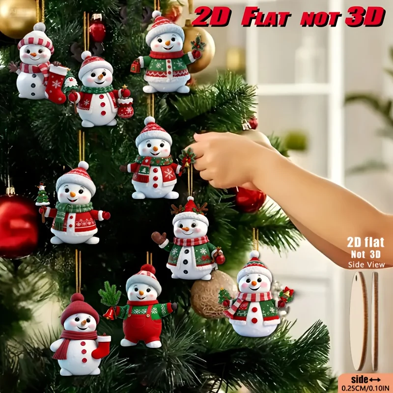 27pcs/18pcs/9pcs Vintage Artificial Wooden Christmas Snowman Doll Set - 2D Flat Vintage Hanging Ornament with Smiling Face