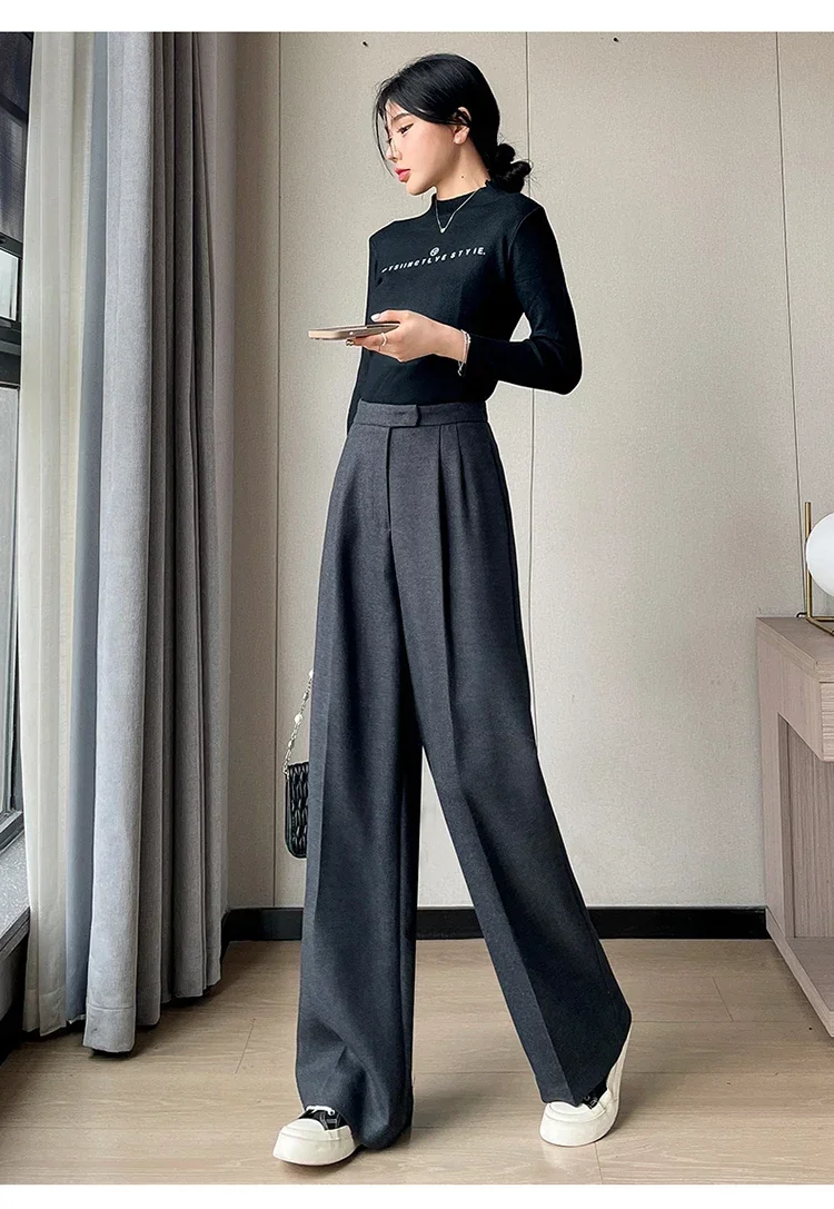 

Y2k Korean Autumn Slim High Waist Straight Women's Clothing Casual Solid Color Loose Wide Leg Pants Fashion Office Ladies