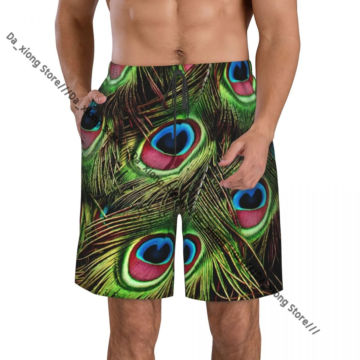 Men Beach Short Quick-drying Swimming Trunk Peacock Feather Swimwear Swimsuit Bathing Shorts