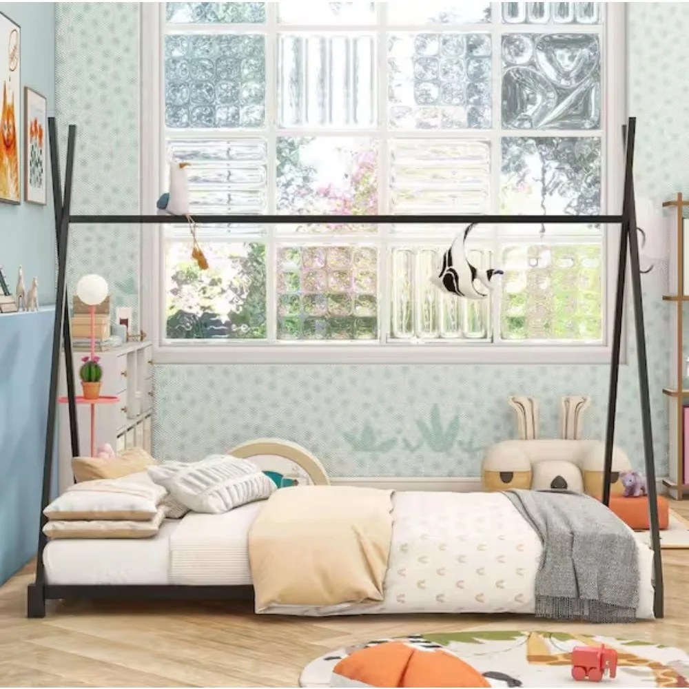 

Metal Frame Platform Bed with Triangle Structure; This platform bed offers a sleek and modern design, perfect for any bedroom.